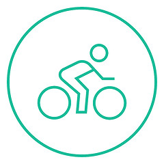 Image showing Man riding  bike line icon.