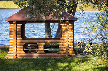 Image showing A beautiful gazebo on a picturesque Bank of the river.