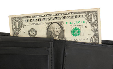 Image showing US one Dollar bill in a wallet, close up 