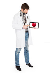 Image showing Doctor holding tablet - Red heart