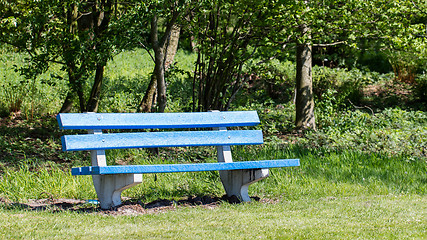 Image showing Blue bench in a public park