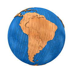 Image showing South America on wooden Earth