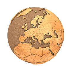Image showing Europe on wooden planet Earth