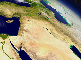 Image showing Israel, Lebanon, Jordan, Syria and Iraq region from space