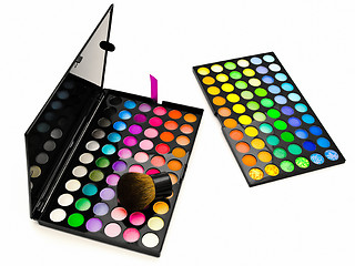 Image showing Multicolored Eye Shadows and Cosmetic Brush