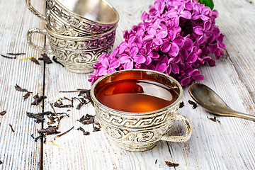 Image showing Stylish metal cup of tea