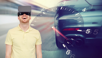Image showing man in virtual reality headset and car racing game