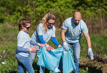 Image showing volunteers with garbage bags cleaning park area