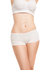 Image showing Unrecognizable woman in underwear with liposuction outlines