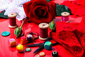 Image showing Rose and accessories for needlework and creativity