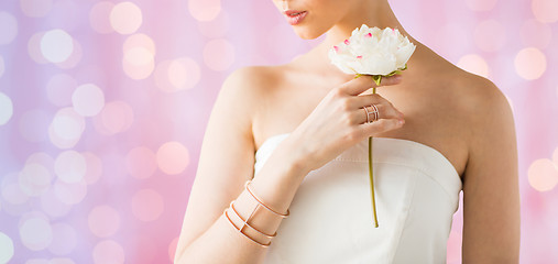 Image showing close up of beautiful woman with ring and bracelet