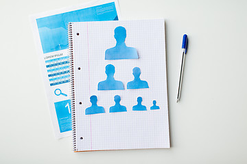 Image showing close up of paper human shapes on notebook