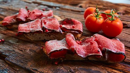 Image showing bruschetta with roasted beef