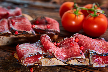 Image showing bruschetta with roasted beef