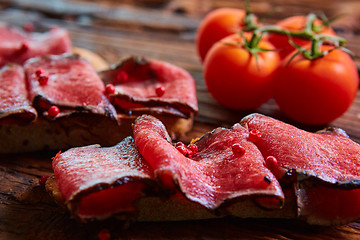 Image showing bruschetta with roasted beef