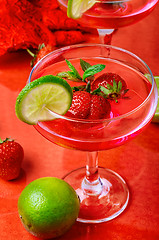 Image showing wine with strawberries and lime