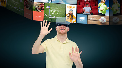 Image showing happy man in virtual reality headset or 3d glasses