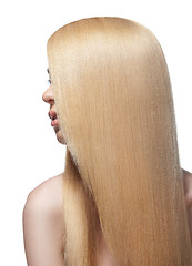 Image showing Sensual woman with shiny straight long blond hair