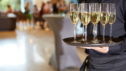 Image showing Waiter serving champagne on a tray