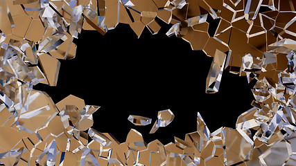 Image showing Blue smashed glass pieces isolated on black