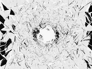 Image showing Shattered white glass: sharp Pieces and hole 