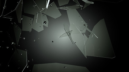 Image showing Broken and damaged glass over black