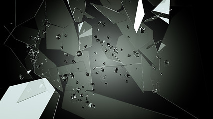 Image showing Shattered or Splitted glass Pieces on black