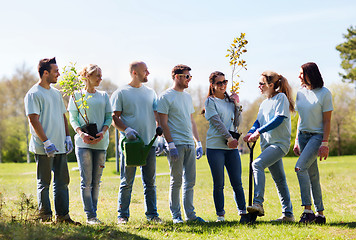 Image showing group of volunteers with trees and rake in park