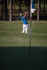 Image showing pro golfer hitting a sand bunker shot