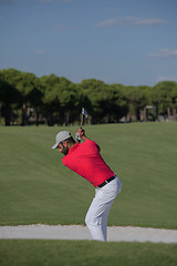 Image showing golfer hitting a sand bunker shot