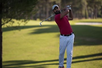 Image showing golf player hitting long shot