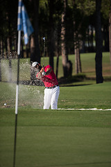 Image showing golfer hitting a sand bunker shot