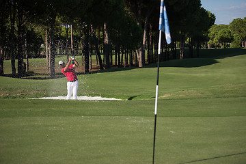 Image showing golfer hitting a sand bunker shot