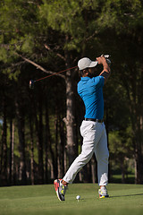 Image showing golf player hitting shot