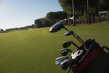 Image showing close up golf bag on course