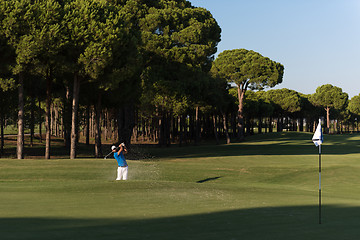 Image showing pro golfer hitting a sand bunker shot