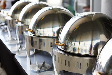 Image showing Buffet Table with Row of Food Service Steam Pans