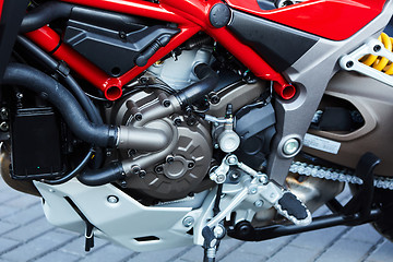 Image showing detail of modern motorcycle engine.