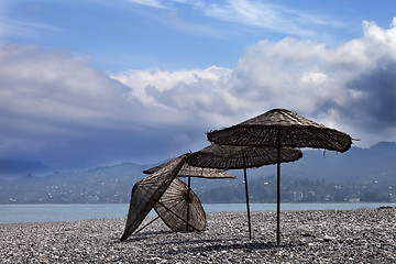 Image showing Old sunshade on deserted beach