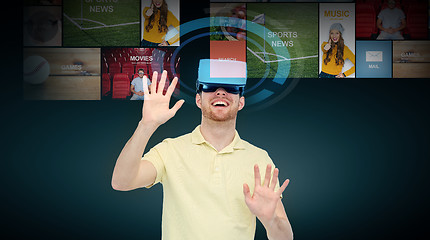 Image showing happy man in virtual reality headset or 3d glasses