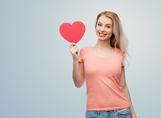 Image showing happy woman or teen girl with red heart shape