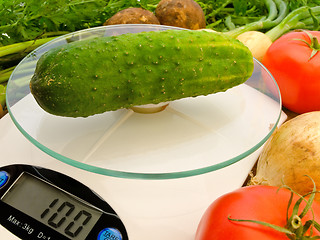 Image showing cucumber on the scales