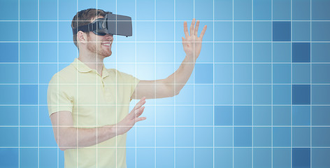 Image showing happy man in virtual reality headset or 3d glasses