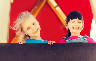 Image showing group of happy little girls on children playground