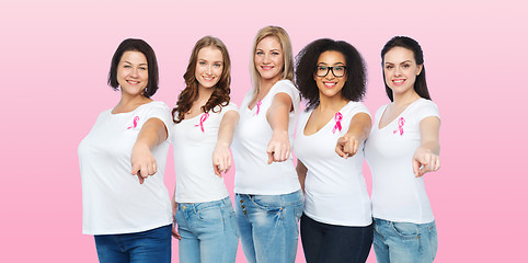 Image showing happy women with breast cancer awareness ribbons