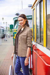 Image showing woman on the background of the train