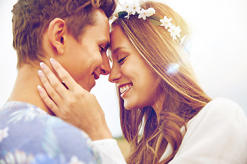 Image showing happy smiling young hippie couple outdoors