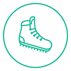 Image showing Hiking boot with crampons line icon.