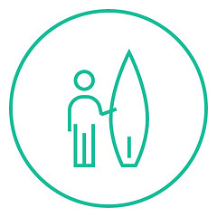 Image showing Man with surfboard line icon.