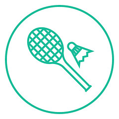 Image showing Shuttlecock and badminton racket line icon.